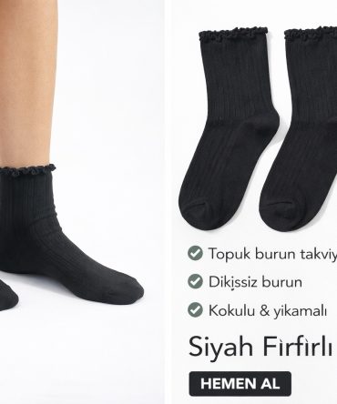 Fırfırlı Marul çorap 3 çift siyah